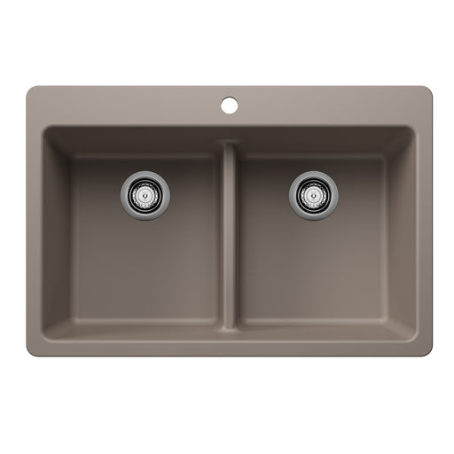 Blanco 443206 Liven SILGRANIT 33" 50/50 Double Bowl Dual Mount Kitchen Sink with Low Divide - Truffle