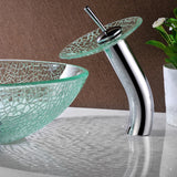 ANZZI LS-AZ8112 Paeva Series Deco-Glass Vessel Sink in Crystal Clear Chipasi with Chrome Waterfall Faucet