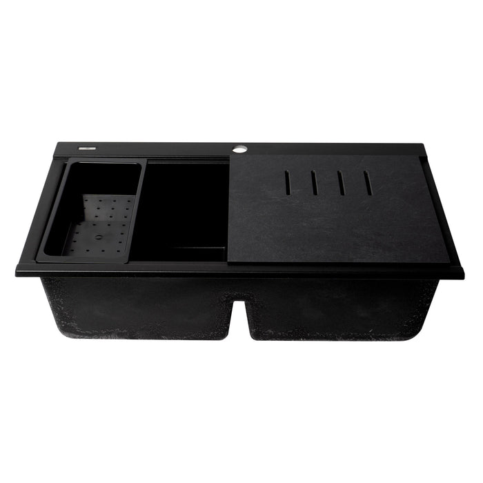 ALFI Brand AB3418DBDI-BLA Black 33" Granite Composite Workstation Double Bowl Drop-in Sink