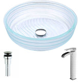 Canta Series Deco-Glass Vessel Sink in Lustrous Translucent Crystal with Key Faucet in Polished Chrome