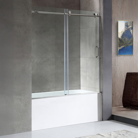 Anzzi 5 ft. Acrylic Right Drain Rectangle Tub in White With 60 in. x 62 in. Frameless Sliding Tub Door in Polished Chrome