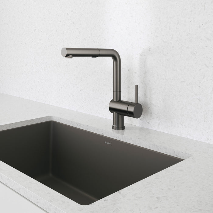 Blanco 443269 Linus Low Arc Pull-Out Dual-Spray Kitchen Faucet - Satin Dark Steel