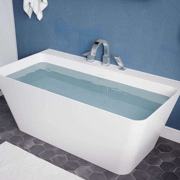 ANZZI FT-AZ114-6773CH VAULT 67" Acrylic Freestanding Bathtub in White with Deck Mount Faucet & Hand Sprayer
