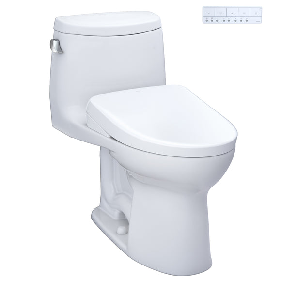 TOTO WASHLET+ UltraMax II One-Piece Elongated 1.28 GPF Toilet and WASHLET+ S7A Contemporary Bidet Seat, Cotton White - MW6044736CEFG#01
