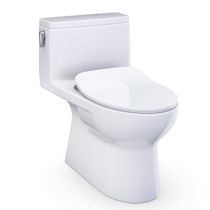 TOTO Redington One-Piece Elongated 1.28 GPF WASHLET+ and Auto Flush Ready Universal Height Toilet with CEFIONTECT and SS234 SoftClose Seat, Cotton White - MS672234CEFG#01