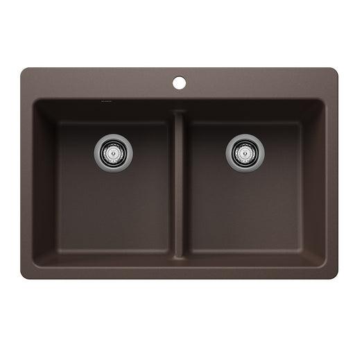 Blanco 443207 Liven SILGRANIT 33" 50/50 Double Bowl Dual Mount Kitchen Sink with Low Divide - Cafe