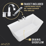 ANZZI FT-AZ114-5973CH VAULT 59" Acrylic Freestanding Bathtub in White with Deck Mount Faucet & Hand Sprayer