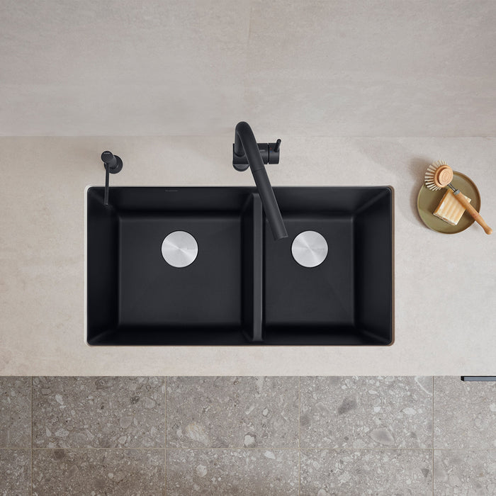 Blanco 442926 Precis SILGRANIT 33" 60/40 Double Bowl Undermount Kitchen Sink - Coal Black