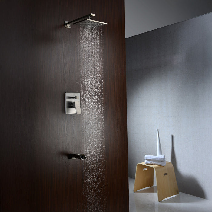 ANZZI SH-AZ038 Mezzo Series Single Handle Wall Mounted Showerhead and Bath Faucet Set in Brushed Nickel