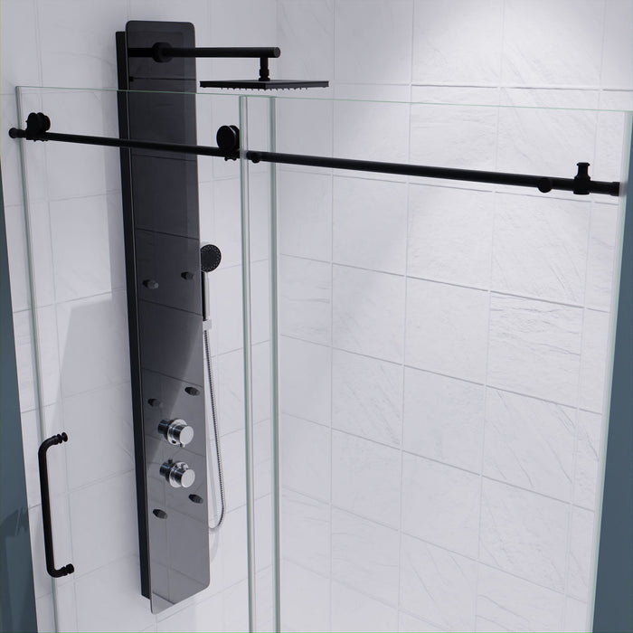 ANZZI SD-AZ13-02MB Madam Series 60" by 76" Frameless Sliding Shower Door in Matte Black with Handle