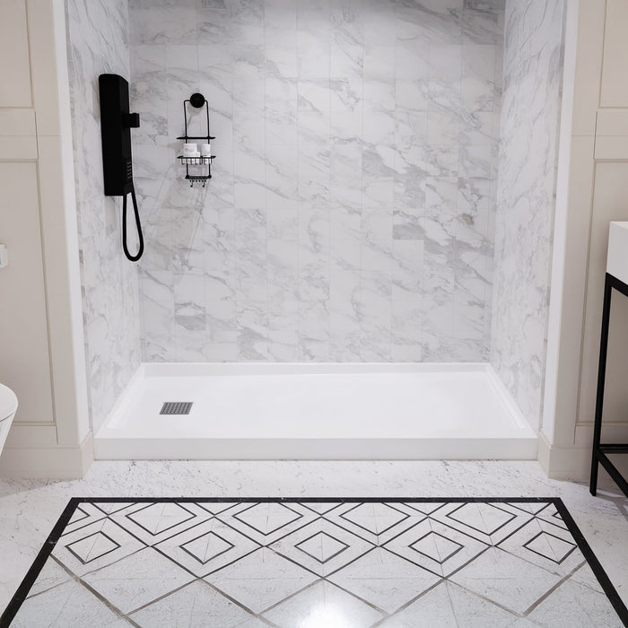 ANZZI SB-AZ101L ALEXANDER 60" x 30" Left Drain Shower Base in White