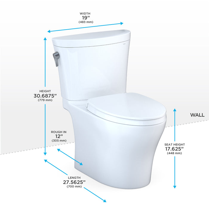 TOTO MS448124CEMFGN#01 Aquia IV Arc Two-Piece Elongated Dual Flush Universal Height Toilet - Cotton White