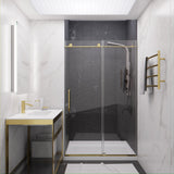 ANZZI SD-AZ8077-01BG Leon Series 48" by 76" Frameless Sliding Shower Door in Brushed Gold with Handle