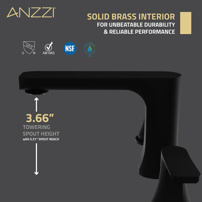 ANZZI L-AZ902MB 2-Handle 3-Hole 8" Widespread Bathroom Faucet With Pop-up Drain in Matte Black
