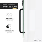 ANZZI SD-AZ8076-01MB Pacific Series 48" by 58" Frameless Hinged Tub Door in Matte Black