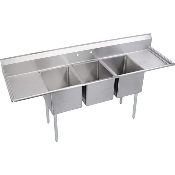 Elkay 3C16X20-2-18X Standard Scullery Sink, 3-Compartment Deep Bowls