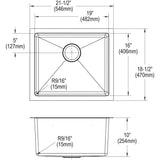 Elkay EFRU191610T Crosstown 16 Gauge Stainless Steel, 21-1/2" x 18-1/2" x 10" Undermount Kitchen Sink