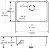 Elkay ELUH2416PD Lustertone 26.5" Single Bowl 18-Gauge Undermount Kitchen Sink