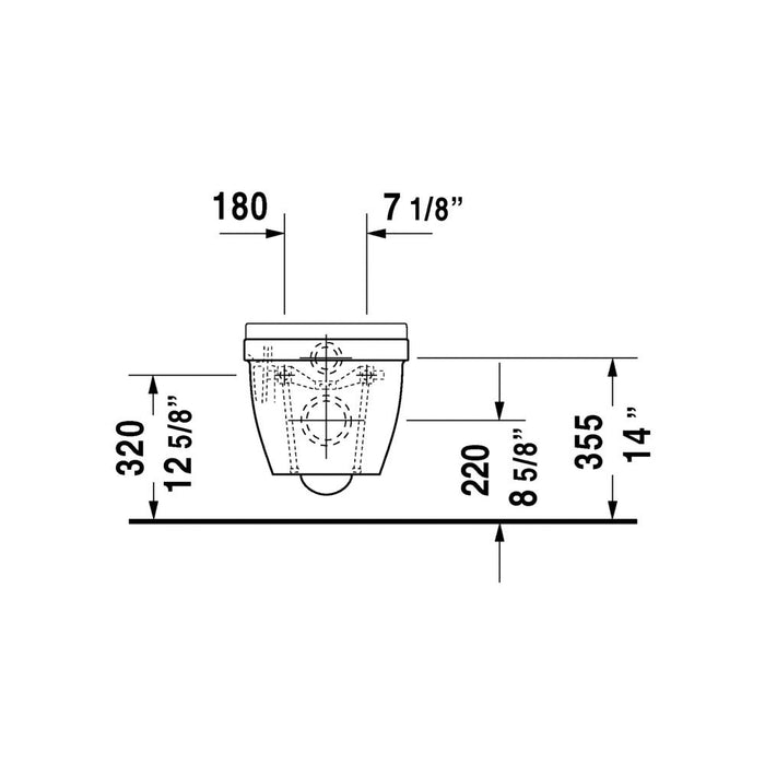Duravit 2227090092 Starck 3 Dual Flush One-Piece Wall Mounted Compact Elongated Toilet in White Finish