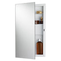 Jensen Builder Series mirrored medicine cabinet with door open and shelves holding toiletries