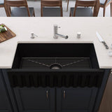 ALFI Brand AB3618HS-BM 36" Black Matte Reversible Smooth / Fluted Single Bowl Fireclay Farm Sink, Traditional