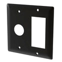 Matte black double-gang wall plate with two screw holes and openings for switches