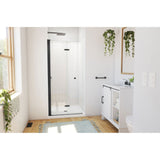 DreamLine DL-6526QC-09 Aqua-Q Fold 36 in. D x 36 in. W x 76 3/4 in. H Frameless Bi-Fold Shower Door in Satin Black with White Base and Walls Kit