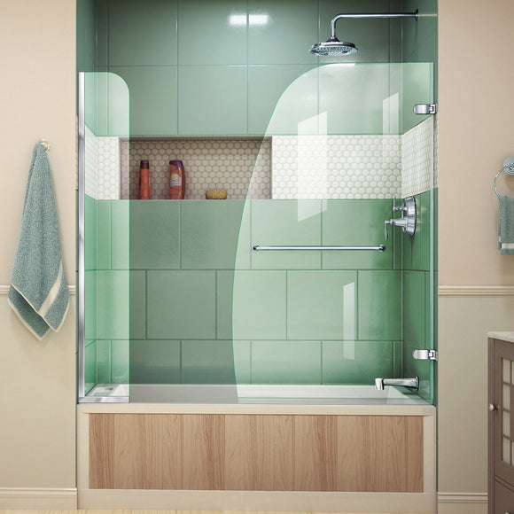 DreamLine SHDR-3534586-EX-01 Aqua Uno 56-60"W x 58"H Frameless Hinged Tub Door with Extender Panel in Chrome