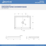 DreamLine B1DS4234XXC0001 DreamStone 34" D x 42" W x 5 1/2" H Center Drain Single Threshold Shower Base in White