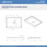 DreamLine BWDS48341MC0001 DreamStone 34"D x 48"W Shower Base and Wall Kit in White Modern Subway Pattern