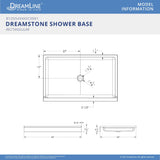 DreamLine B1DS5434XXC0001 DreamStone 34"D x 54"W x 5 1/2"H Center Drain Single Threshold Shower Base in White