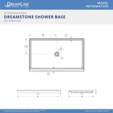 DreamLine B1DS6036XXC0001 DreamStone 36"D x 60"W x 4"H Center Drain Single Threshold Shower Base in White