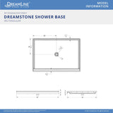 DreamLine B1DS6042XXC0001 DreamStone 42"D x 60"W x 4"H Center Drain Single Threshold Shower Base in White