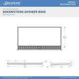 DreamLine B1DS6234TDF0001 DreamStone 33" D x 62" W x 3 1/2" H Front Drain Single Threshold Shower Base in White