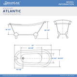 DreamLine BTAC6228FFXXF04 Atlantic 61" L x 28" H Acrylic Freestanding Bathtub with Brushed Nickel Finish