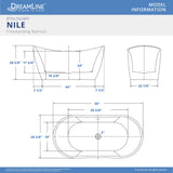 DreamLine BTNL5928FFXIC04 Nile 59" L x 28" H Acrylic Freestanding Bathtub with Brushed Nickel Finish