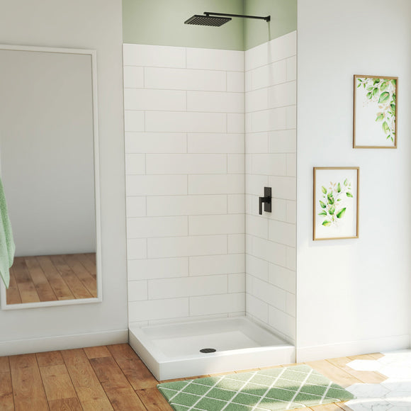 DreamLine BWDS36362MC0001 DreamStone Shower Base and Wall Kit in White Subway Pattern