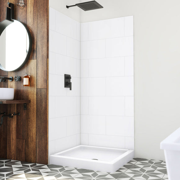 DreamLine BWDS36362TC0001 DreamStone Shower Base and Wall Kit in White Subway Pattern