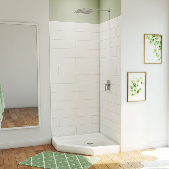 DreamLine BWDS38383MC0001 DreamStone Shower Base and Wall Kit in White Subway Pattern