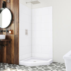 DreamLine BWDS36363TC0001 DreamStone Shower Base and Wall Kit in White Subway Pattern