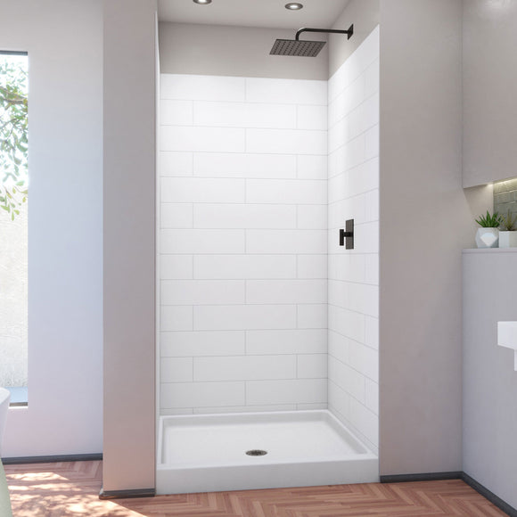 DreamLine BWDS42421MC0001 DreamStone Shower Base and Wall Kit in White Subway Pattern