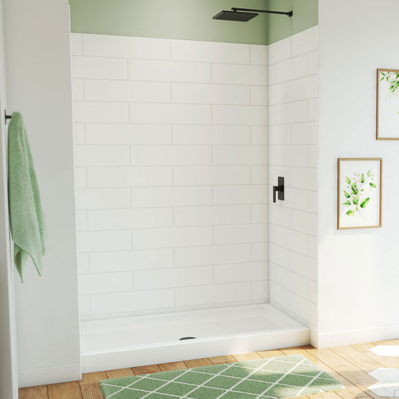 DreamLine BWDS60321MC0001 DreamStone Shower Base and Wall Kit in White Subway Pattern