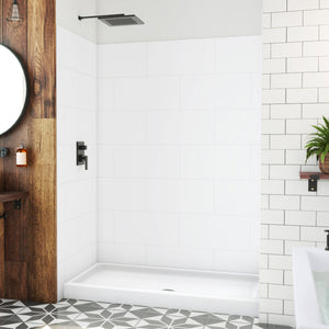 DreamLine BWDS60321TC0001 DreamStone Shower Base and Wall Kit in White Subway Pattern