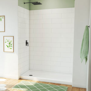 DreamLine BWDS6032SML0001 DreamStone Shower Base and Wall Kit in White Subway Pattern