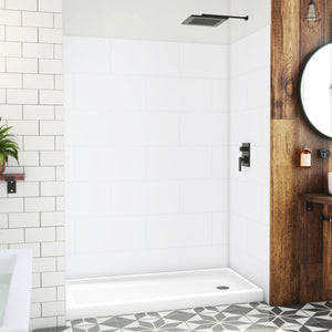 DreamLine BWDS6032STR0001 DreamStone Shower Base and Wall Kit in White Subway Pattern