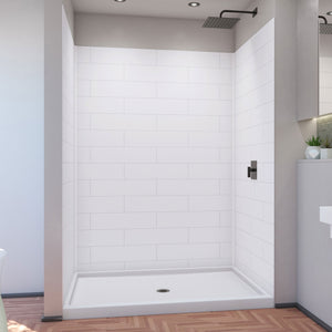 DreamLine BWDS60421MC0001 DreamStone Shower Base and Wall Kit in White Subway Pattern