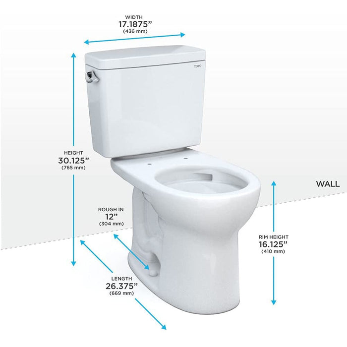 TOTO CST775CEFG#01 Drake Two-Piece Rounded Toilet with 1.28 GPF Tornado Flush, 12" Rough-in, Cotton White