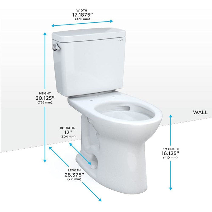 TOTO CST776CEFG#01 Drake Two-Piece Elongated Toilet with 1.28 GPF Flush, Cotton White