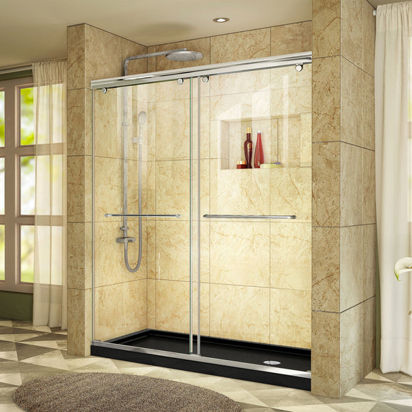 DreamLine DL-6941R-88-01 Charisma 32"D x 60"W x 78 3/4"H Frameless Bypass Shower Door in Chrome with Right Drain Black Base