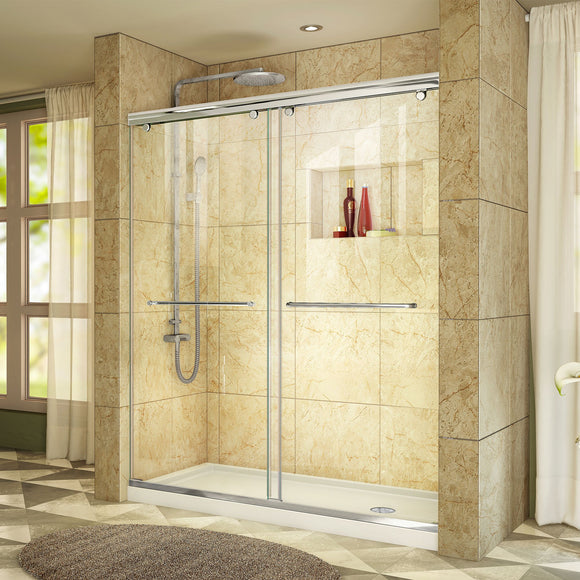 DreamLine DL-6943R-01CL Charisma 36"D x 60"W x 78 3/4"H Frameless Bypass Shower Door in Chrome with Right Drain White Base